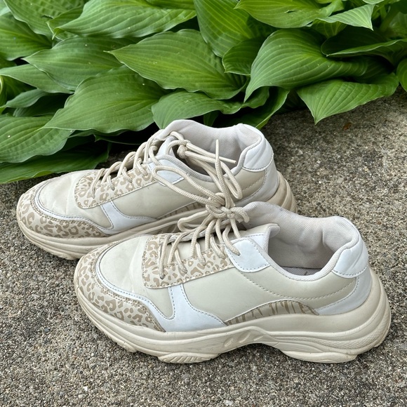 Beige Animal Print Contrast Sneakers - Picture 4 of 4